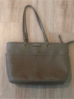 Rosetti Taupe Basket Weave Front and Back Pocket Tote Shoulder Bag